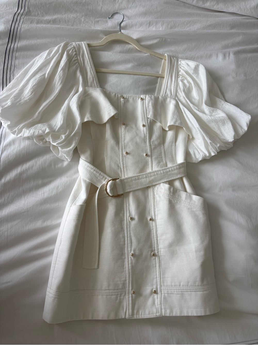 Acler White Puff-Sleeve Belted Mini Dress - Picture 2 of 4